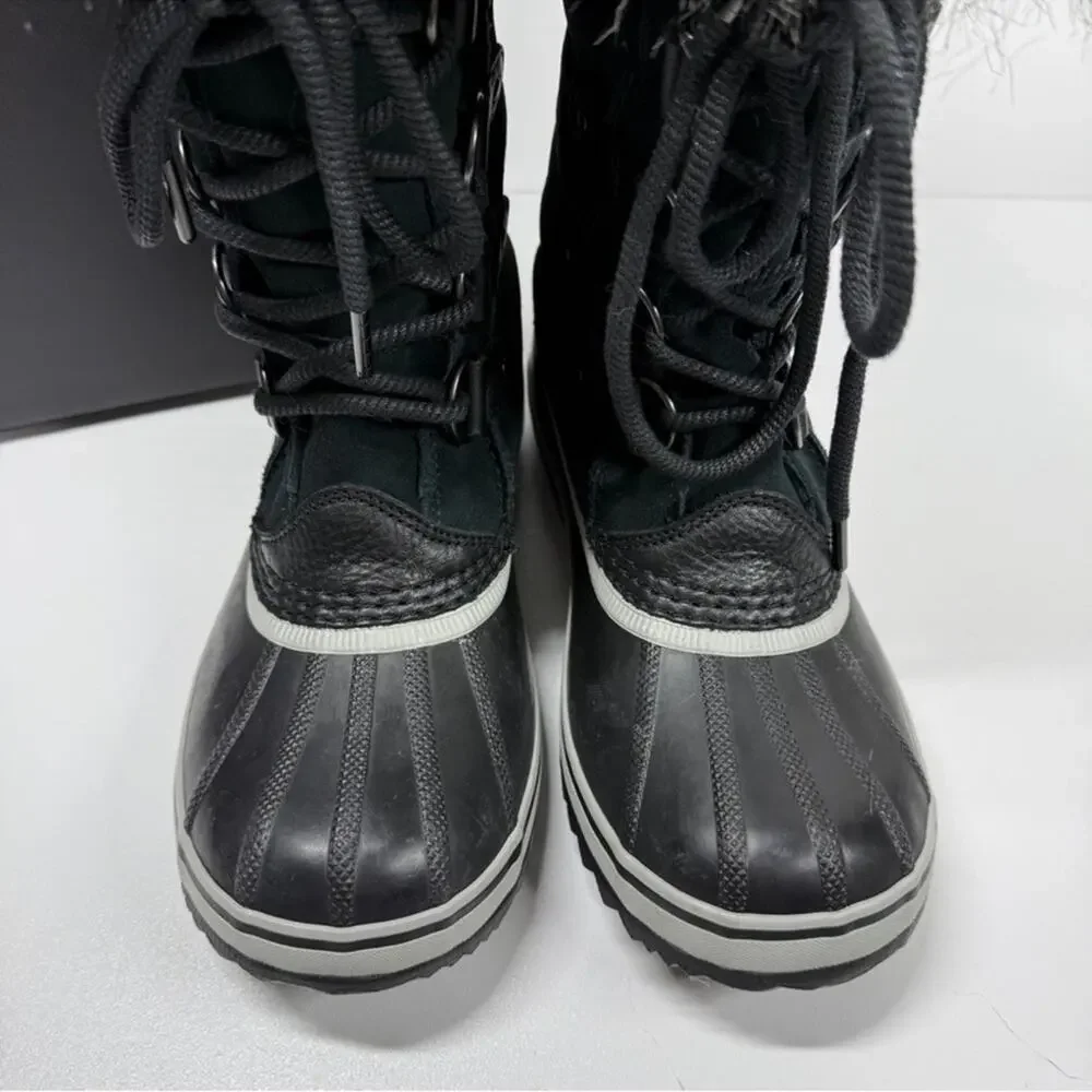 NIB Sorel Joan of Arctic Black Suede Leather Faux Fur Collar Winter Boots Size 9
